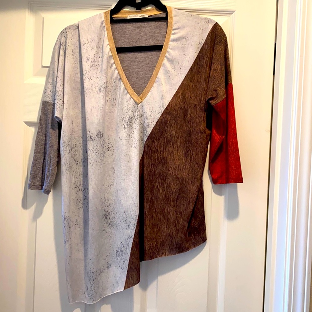 Zara Asymmetrical Color-Block Top - image 1